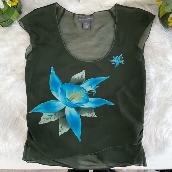 NEW Banana Republic Silk Tropical Flower Longline Midi Skirt Semi Sheer Top XS/S - Picture 11 of 16